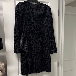 Express Black Leopard Print Long Sleeve Dress